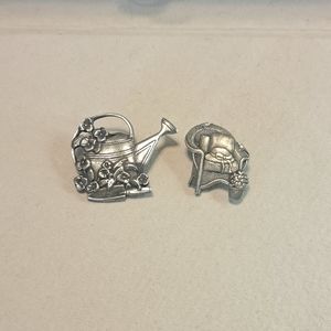 Lot Of 2 Vintage Pewter Birds And Blooms Brooches Pins 2000 2008